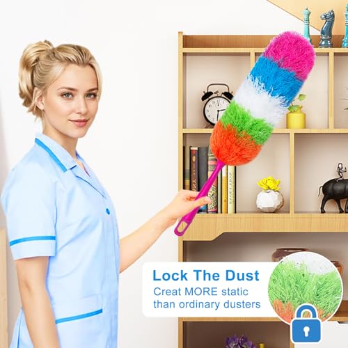 2 Pack 22-Inch Rainbow Reusable Microfiber Dusters,Bendable and Washable Feather Duster for Everyday Cleaning in Home, Library, Office, Car, and More