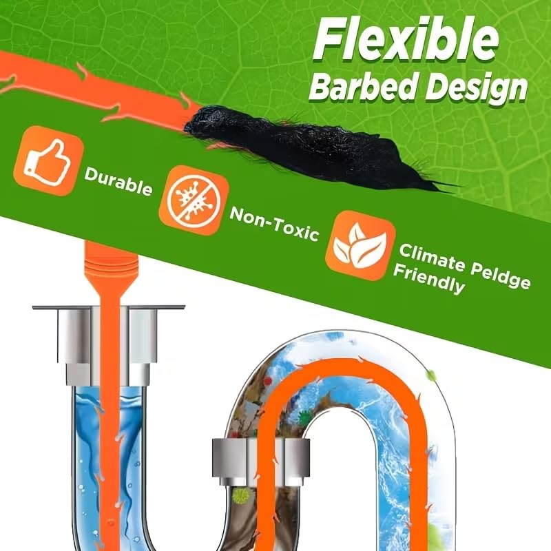 1 Pack Drain Snake Clog Remover, 20 Inch Flexible Hair Remover Tool Drain Hair Remover Easy Use Sink Clog Remover Shower Drain Cleaner Tool for Bathroom Kitchen Tub Pipe Cleaning