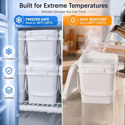 DEMORA 1Gallon Food Grade Square Plastic Bucket with Lid, Airtight Storage Container, Reusable Pail for Kitchen Food Water Ice Cream Household Use (White, 4Pcs) - color: White