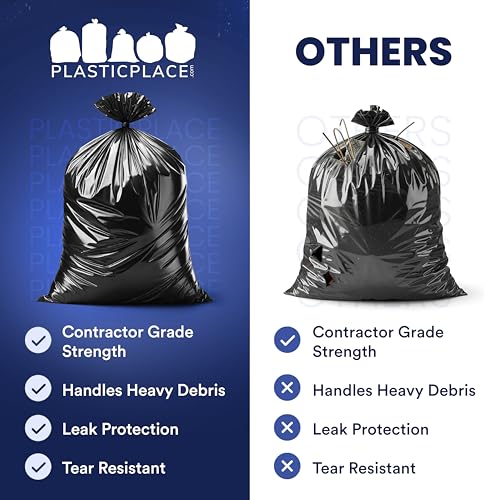 Plasticplace Contractor Garbage Bags: 55 Gallon Trash Bags Heavy Duty, Big Black Trash Bags, 36"x58", 6.0 Mil, Pack of 20 - size: 20 Count (Pack of 1)