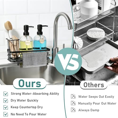 Hand and Dish Soap Dispenser Set, 14.4 oz/425 ml Dish Soap Dispenser, Dish Soap Dispenser with Sponge Holder & Diatomite Tray, for Countertop Organizer - color: Clear