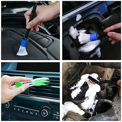HMPLL 10pcs Car Detailing Kit, Premium Detailing Brush Set Includes 5 Soft Car Detailing Brushes, 3 Wire Brush, 2 Air Vent Brush for Cleaning Car Interior and Exterior Detailing, Blue - color: Blue and White