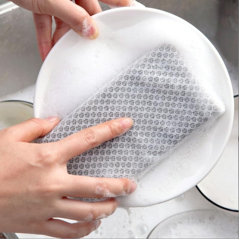 Netted Kitchen Sponge Cleaner Mesh Cover Quick Dry Absorbent Non Scratch Sponge for Dishes, Pans, Glassware and Countertops, White with Gray(Five Sets of) - color: White With Gray(five Sets Of)