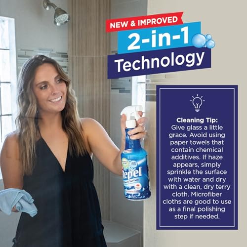 Clean-X REPEL Glass & Surface Cleaner 32 fl. oz. - Cleans & Repels water spots and dirt on glass, mirror, tile and multi surface by UNELKO (2) - color: 2