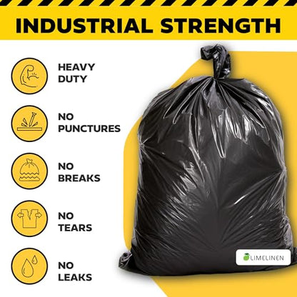 Lime Linen 60 Gallon Heavy Duty Contractor Xl Black Garbage Bags | Industrial, Construction & Yard Waste | Tear Resistant | 80 Pack, Extra Thick 2.5 Mil, Tie Bags, Interleaved On Roll Secure Closure - color: 60 Gallon, size: 1 Count (Pack of 80)