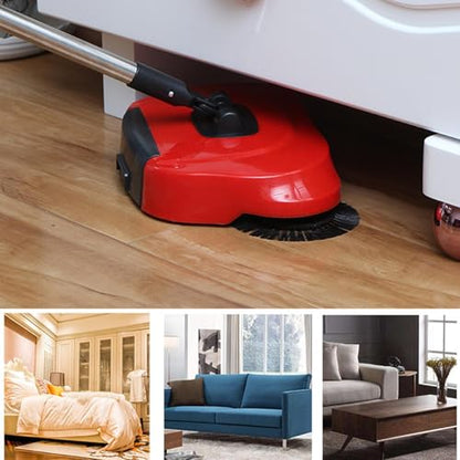 Hand pash Floor sweepar - Non Electric Vacuum Broom, Adjustable Handle Carpet sweepar, Compact Dust Collector | Manual pash Cleaner for Hardwood Tile Laminate Rugs, Pet Hair Removal, Home Cleaning Too - color: Red