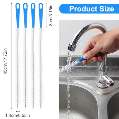 Yuanchu 4 Pack Flexible Drain Cleaning Brush, Sink Pipe Cleaners Drain Clog Remover Tool with Nylon Bristles Rust-Resistant Sink Unblocker Tool for Toilet Kitchen Shower Sewer Tub