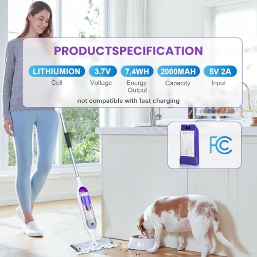 Bisenkud 1 Pack Rechargeable Battery Pack Replacement for Swiffer® Power Mop™, 2000mAh Lithium Ion Battery Holder with Charging Port （500 Cycles, 3 Years）