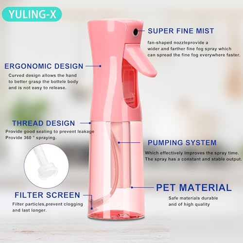 hair spray bottle, ultra-fine spray continuous spray bottle (200ml/6.8oz), used for hair design, vegetation, cleaning and skin care - empty, reusable (Pink transparent) - color: Pink transparent