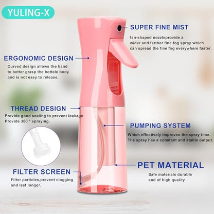hair spray bottle, ultra-fine spray continuous spray bottle (200ml/6.8oz), used for hair design, vegetation, cleaning and skin care - empty, reusable (Pink transparent) - color: Pink transparent