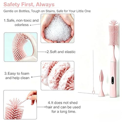 Rechargeable Electric Bottle Brush with 2 Speeds Powerful Automatic Bottle Cleaner,BPA-Free Silicone Spinning Design, Wall Mount & Straw Cleaner,Suitable for Baby Bottles & Kitchen (Pink+Pink) - color: Pink+pink