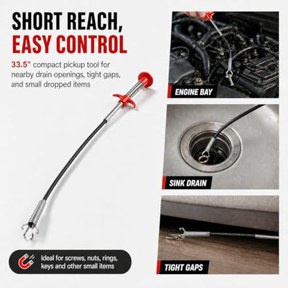 33.5 Inch Compact Drain Grabber Tool, Flexible 4-Claw Pickup Tool for Sink Drains, Small Items and Tight Spaces - style: 33.5 in.