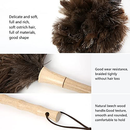 Ostrich Feather Duster 16 inch Feather Duster Fluffy Natural Genuine Ostrich Feathers with Wooden Handle and Eco-Friendly Reusable Handheld Ostrich Feather Duster for Cleaning Supplies - color: Model-a-brown-2 Pieces