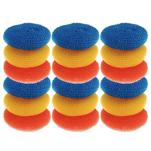LOLA Plastic Mesh Scouring Pads - 18 Pack, 3.375" x 1.25", Non-Scratch Scrubbers to Clean Dishes, Assorted Colors - 1 Red, 1 Blue & 1 Yellow - size: 18 Pack, style: Standard