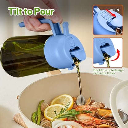 YARRAMATE 16oz/470ml Dark Green Oil Sprayer for Cooking with Stickers, Food-grade Premium 2 in 1 Olive Oil Dispenser Bottle for Kitchen Gadgets, Air Fryer, Salad, Frying, BBQ (SkyBlue) - color: 08_SkyBlue