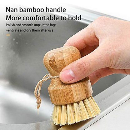 Natural Sisal Dish Washing Brush Bamboo Round Scrub Brush Pots Pans Vegetables Household Cleaning Brush… (Sisal)