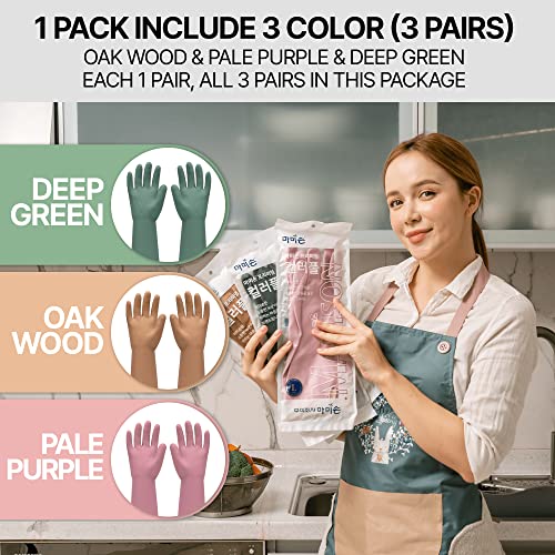 MAMISON 3 Pairs Colorful Reusable Waterproof Household Dishwashing Cleaning Rubber Gloves, Non-Slip Kitchen Glove - size: Medium