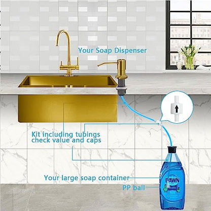 Soap Dispenser for Kitchen Sink, Countertop Sink Soap Dispenser Pump, 47" Silicone Extension Tube Connect to The Soap Bottle Directly, Say Goodbye to Frequent Refills (Golden) - color: Golden