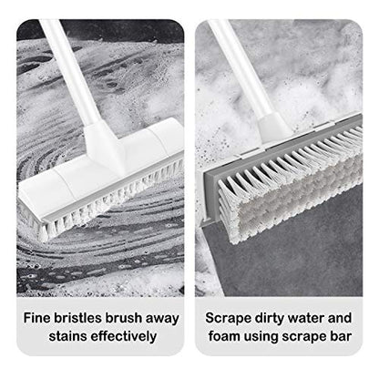 BOOMJOY Floor Scrub Brush with Long Handle, 2 in 1 Scrape and Brush, Stiff Bristles for Cleaning Bathroom, Patio, Garage, Kitchen, Deck, Tile - color: Gray