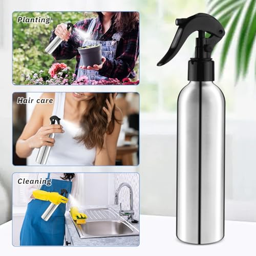 250ml/8 Oz Aluminum Spray Bottles,Empty Reusable Heavy Duty Mist Spray & Water Sprayer,Pressure Sprayer Spray Pump Bottles for Home Garden Plant Household Cleaning Solutions-Pack of 4