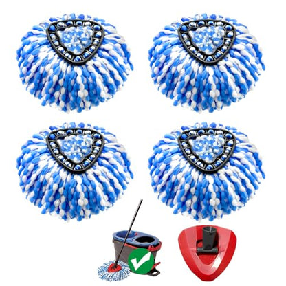 Replacement Mop Heads Compatible with 2-Tank RinseClean Spin Mop, 4 Pack Microfiber Mop Refills with Base Cover, Secure Fit, Machine Washable, Reusable for Hardwood Floor, Tile & Pet Hair