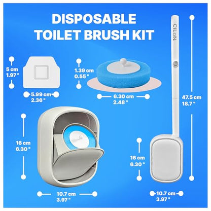 CiLoN 30 Pack Auto-Open Lid Disposable Toilet Bowl Brush & Holder System | Wall-Mounted Disposable Toilet Cleaning Set For Touch-Free Space-Saving Hygienic Modern Bathrooms (Starter Kit + 30 Sponge) - size: Starter Kit + 30pcs Refill Heads