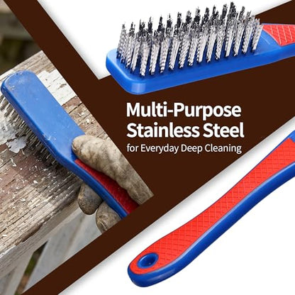 8Pcs Wire Brush Set for Cleaning Rust - Heavy Duty Scratch Brushes with Stainless Steel, Brass, Nylon Bristles and 2 Metal Scrapers, Professional Cleaning Tools for Metal, Slag, Paint and Grill - size: 8Pcs-Wire