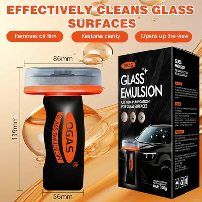 2PCS Glass Emulsion Cleaner & Glass Oil Film Remover for Cars – Roll-On Glass Guard with Brush,Handle Oil Film Remover&Windshield Cleaner For Cars Window,Removes Oil Film & Smudges,Anti- Fog Brush