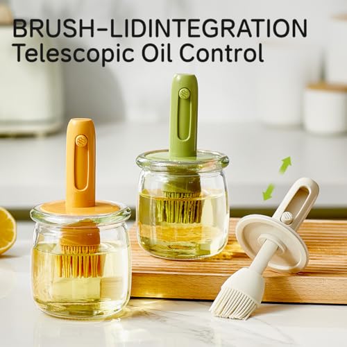 Retractable Oil Brush Dispenser, 2-in-1 Glass Olive Oil Bottle with Silicone Basting Brush — Adjustable Telescopic Design for Cooking, BBQ, and Baking (White/Green/Yellow) (WHITE) - color: WHITE