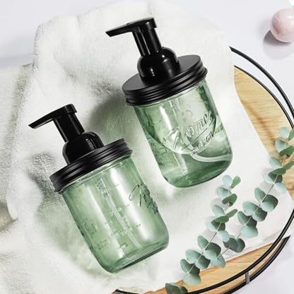 SheeChung Mason Jar Foaming Soap Dispenser, Stainless Steel Lid, BPA Free Pump, Green Glass Foam Hand Soap Dispenser, 16Oz Refillable Liquid Foam Dispenser Bottle for Bathroom Kitchen, Dish Soap-Black - color: Wide Mouth, Black-1 Pack