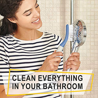 Scrub Brush Set of 3pcs - Cleaning Shower Scrubber with Ergonomic Handle and Durable Bristles - Grout Cleaner Brush - Scrub Brushes for Cleaning Bathroom/Shower/Tile/Kitchen/Floor/Bathtub/Carpet, Blue - color: Blue, Set of 3