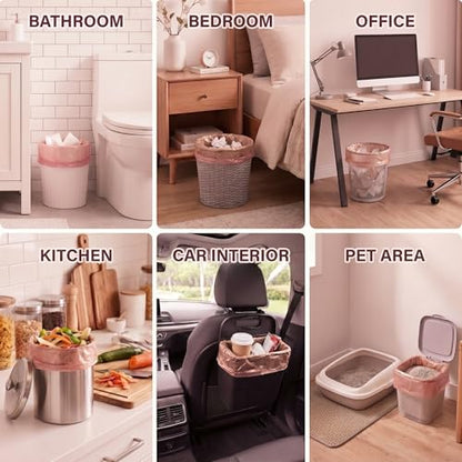 Small Trash Bags 2.6 Gallon (Fits 1.6-3 Gal), Pink Semi-Transparent Garbage Can Liners, Mini Wastebasket Plastic Bag for Bathroom, Bedroom, Car, 100 Count (5 Rolls) - color: Pink