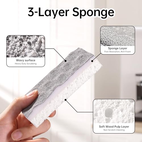 JOYMOOP Textured Clean Sponges, Dual-Sided Non-Scratch Soft Scrub Dish Sponge, Safe for Non-Stick Cookware, Kitchen and Household Cleaning, 12 Pack [Grey & White] - color: Gray & White [12 Pcs]