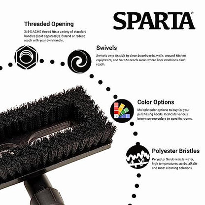 SPARTA 3638831EC03 Polyester Rectangle Scrub Brush, Floor Brush, Cleaning Brush With Swivel Head For Cleaning, 8 Inches, Black - color: Black