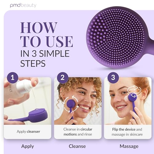 PMD Clean Mini - Smart Facial Cleansing Device with Silicone Brush & Anti-Aging Massager - Waterproof - SonicGlow Vibration Technology - Clear Pores and Blackheads - Lift, Firm, and Tone Skin - color: Purple