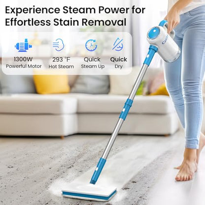 Czlife Z7 Steam Mop for Floor Cleaning, 13-in-1 Handheld Steam Cleaner for Home Tile Grout Hardwood Laminate Furniture Couch Clothes Carpet, Multi-Purpose Floor Steamer Machine, Corded (Blue)