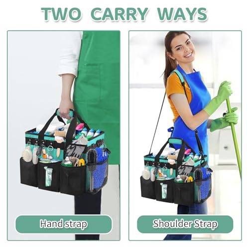 Boczif Cleaning Caddy Bag Wearable, Cleaning Caddy Supplies Organizer with Handle, Shoulder Straps & Detachable Divide, Cleaning Tool Organizers Tote Bag for Cleaners & Housekeepers (Green) - color: Green
