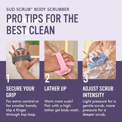 Sud Scrub® Antimicrobial Silicone Body Scrubber, Exfoliating Body Brush for Sensitive Skin, Antibacterial Shower Scrubber for Body, Bathroom Essentials for Men & Women, Purple - color: Purple