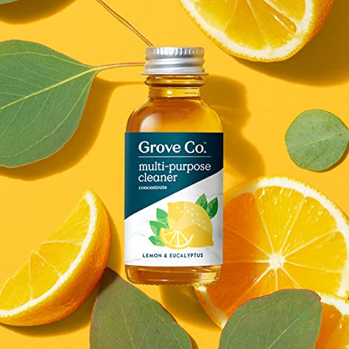 Grove Co. Multi-Purpose Cleaner, Refill Concentrate (6 x 1 Fl Oz) Plant-based Household Cleaning Supplies, Ammonia & Chlorine Free, No Plastic Waste, Lemon & Eucalyptus Scent, Total 3 x 2 Pack Refills - size: 1 Fl Oz (Pack of 6)
