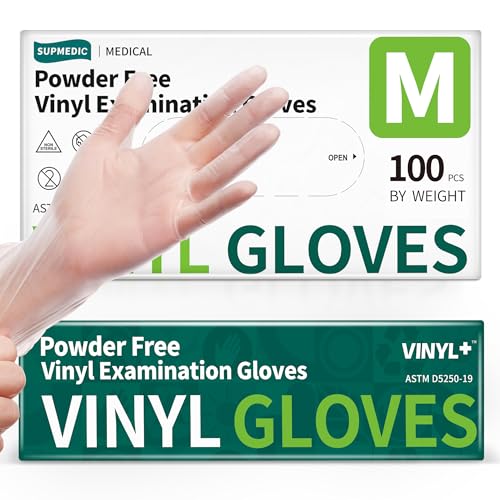 Supmedic Vinyl Disposable Exam Gloves, Clear 4Mil Powder-Free Latex-Free Medical Food-Safe Cooking Cleaning Glove 100&1000 Ct - color: 100 Medium (Clear)