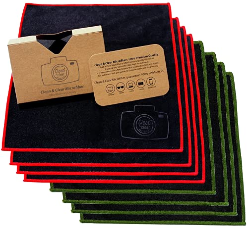 Clean & Clear Microfiber Cleaning Cloth, EXTRA LARGE [8 Pack] ULTRA PREMIUM Microfiber Cleaning Cloth - Microfiber Cloth for Camera Lens, Glasses, Screens, and all Lens. - size: 8 Pack