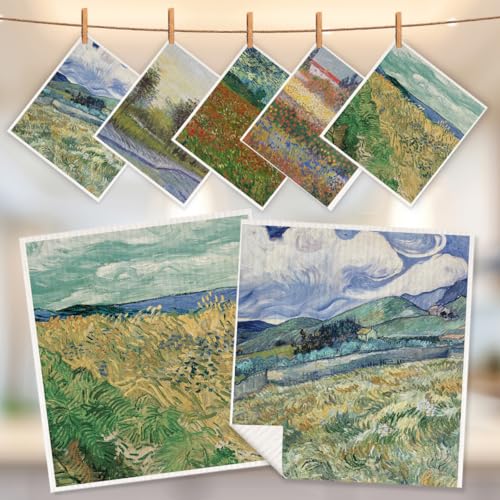 5 Pcs Oil Painting Swedish Dishcloths, Tree & Flower Swedish Dishcloth, Classic Art Dish Cloths for Drying Dishes, Reusable Cleaning Cloths, Housewarming Gifts for Women 1 - color: Lm 03422
