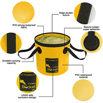 Collapsible Bucket 5 Gallon Container Folding Water Bucket Portable Wash Basin 20L - color: Yellow