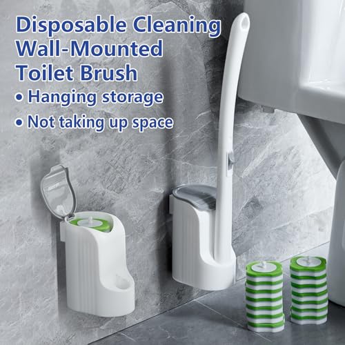 Magic Sponge Eraser Toilet Brush Set, Wall Mounted with 30 Refills | Disposable toilet brush with wall-mounted holder; 30 Magic Sponge Eraser wand refills; deep clean,easy replace,save space