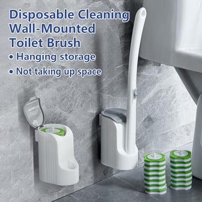 Magic Sponge Eraser Toilet Brush Set, Wall Mounted with 30 Refills | Disposable toilet brush with wall-mounted holder; 30 Magic Sponge Eraser wand refills; deep clean,easy replace,save space