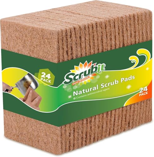 SCRUBIT 24 Natural Scouring Pads - Eco Friendly Scrubbing Pads for Kitchen Cleaning, Dishes, and Pots - Non-Scratch Kitchen Scrubbers - 100% Natural Sisal Fibers (24 Pack) - size: 24 Pack