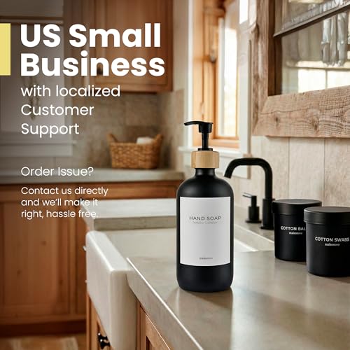 MaisoNovo Glass Hand Soap Dispenser | Dish Soap Dispenser for Kitchen | 16.9oz Black Bottles with Black Bamboo Pump | Bathroom Lotion Dispenser - color: Single Black Bottle/Black Bamboo Pump