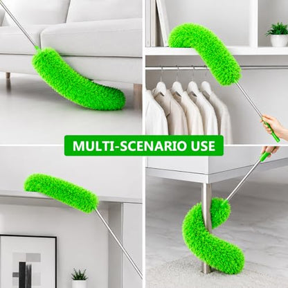 Duster for Cleaning High Ceiling Fan (Green), AzunMicrofiber Feather Duster with 30" to 100" TelescopingExtension Pole, Long Extendable Duster for Home CarFurniture Cobweb - color: Green