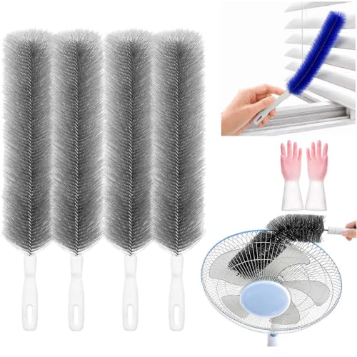 Bendable Microfiber Duster, Reusable Flexible Dust Remover Brush with Soft Fluffy Head, Washable Cleaning Tool for Fans, Blinds, Vents, Window Tracks, Furniture, and Car Interior (4, Gray) - color: Gray