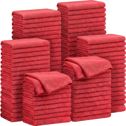 Preboun 300 Pack 12 x 16 Inch Microfiber Cleaning Cloth Bulk Multipurpose Reusable Washable Cleaning Rags Absorbent Towels for House, Kitchen, Car, Office, Window(Red) - color: Red